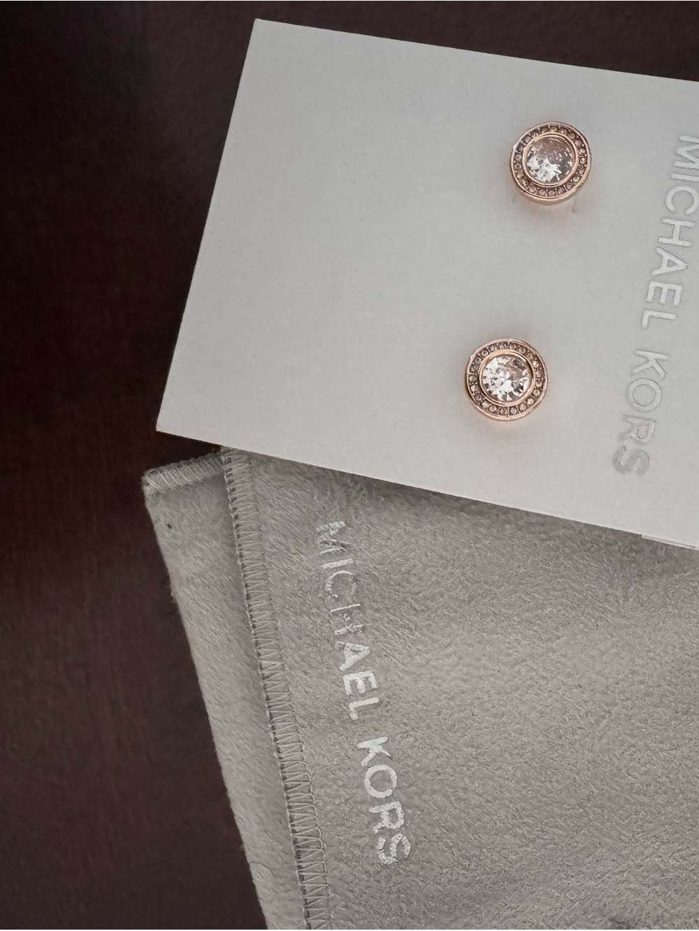 Michael Kors Rose Gold Round Crystal Halo Stud Earrings - Picture 3 of 3
